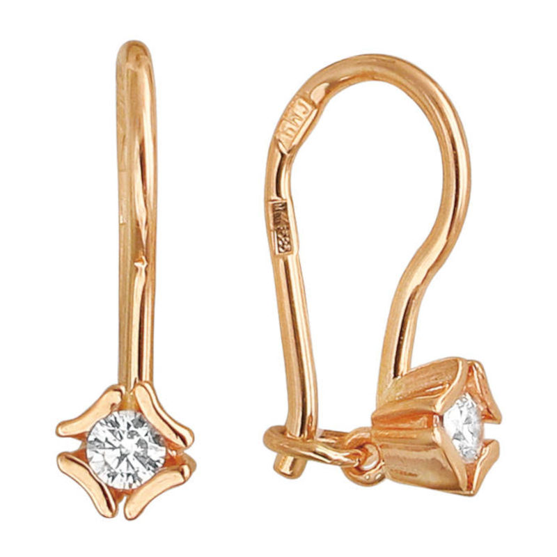Серьги детские из красного золота 585 пробы с фианитами 01С118536