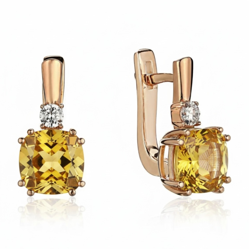 Серьги из красного золота 585 пробы с цитринами и фианитами 01С3116537-5