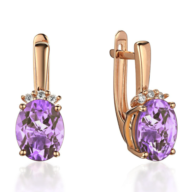 Серьги из красного золота 585 пробы с аметистами и фианитами 01С3116570-5