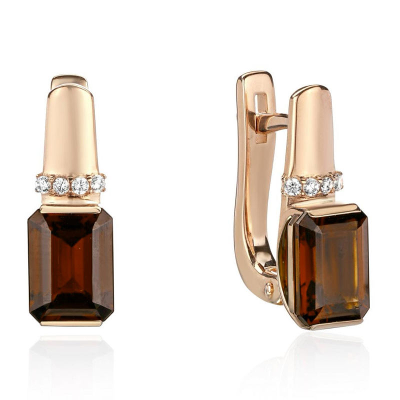 Серьги из красного золота 585 пробы с раух-топазами и фианитами 01С3115435-4