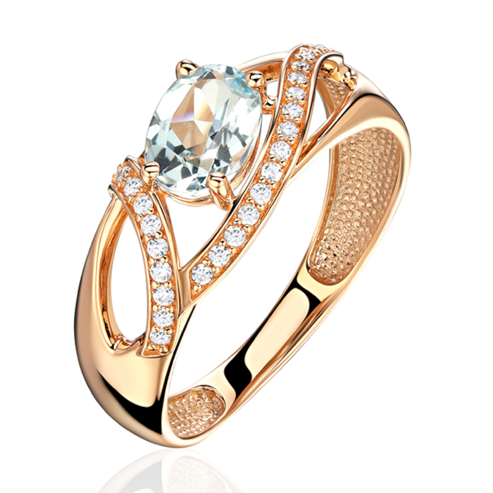 Кольцо из красного золота 585 пробы с топазом и фианитами 01К3115351-1