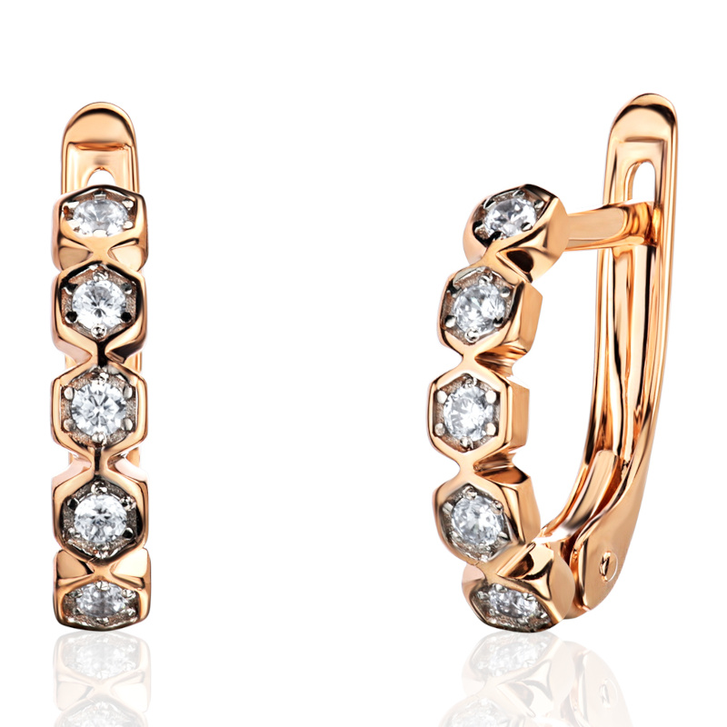 Серьги из красного золота 585 пробы с фианитами 01С1115589Р