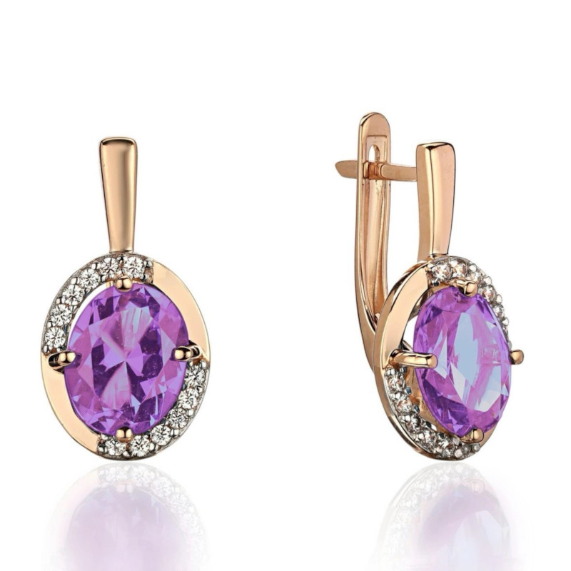 Серьги из красного золота 585 пробы с аметистами и фианитами 01С3116569Р-2