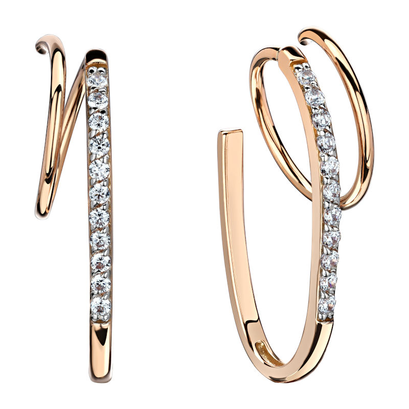 Серьги каффы без прокола из красного золота 585 пробы с фианитами 01С1112622Р Серьги каффы без прокола из красного золота 585 пробы с фианитами 01С1112622Р