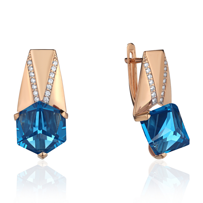 Серьги из красного золота 585 пробы с наноситал топазом и фианитами 01С2115259-5