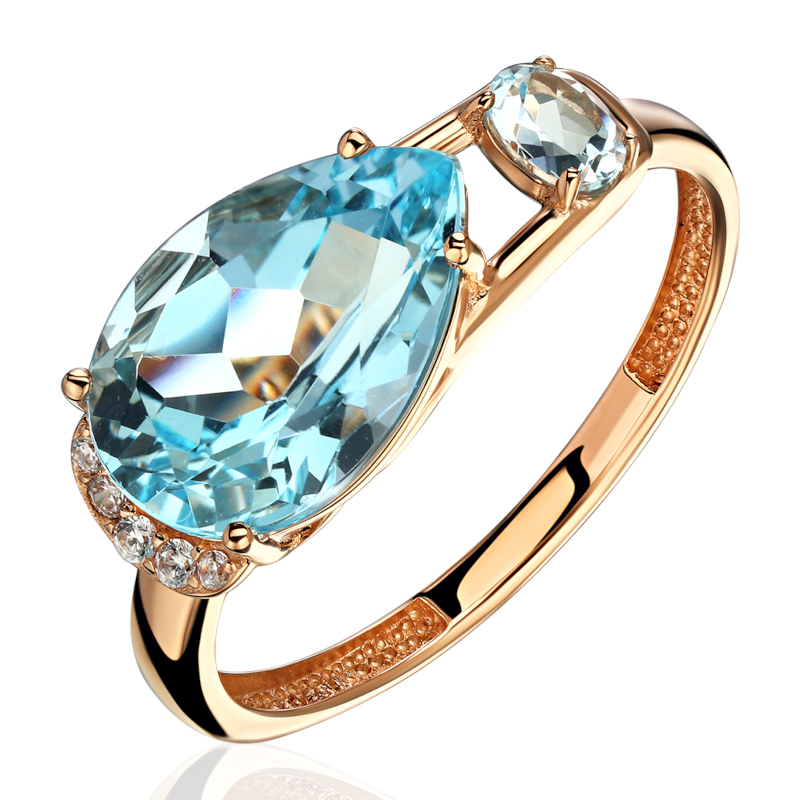 Кольцо из красного золота 585 пробы с топазами и фианитами 01К3116694-2