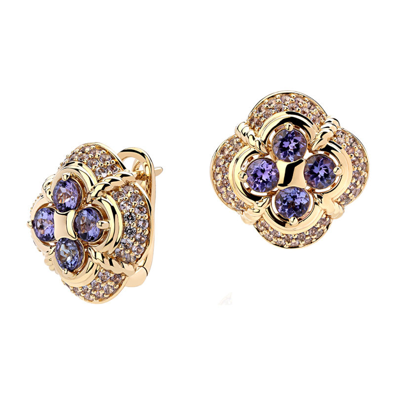 Серьги из желтого золота 585 пробы с танзанитами 01С3313307-1