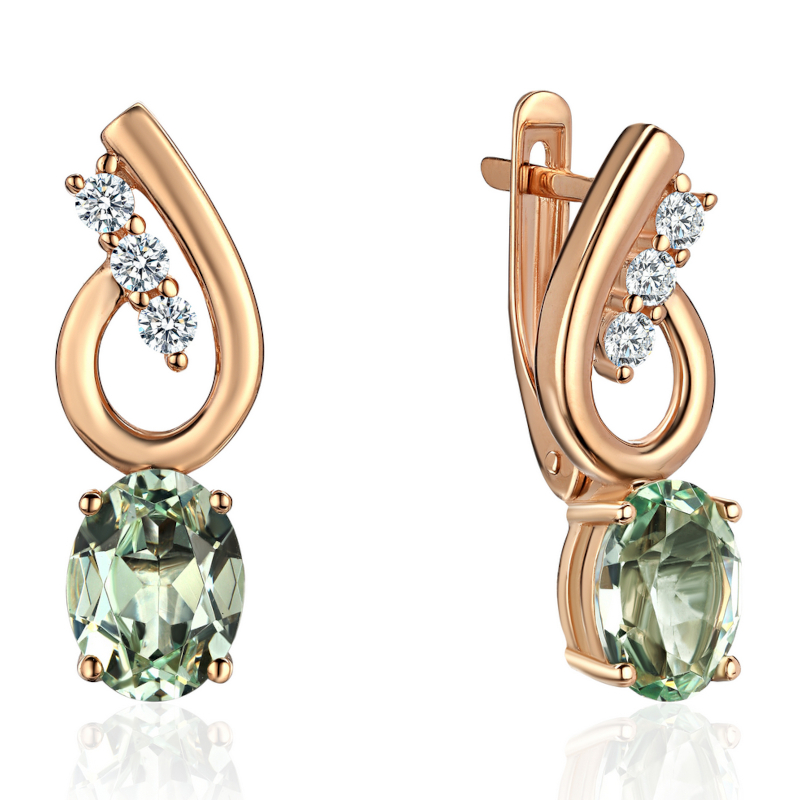 Серьги из красного золота 585 пробы с наноситал кварцем и фианитами 01С2115339-5