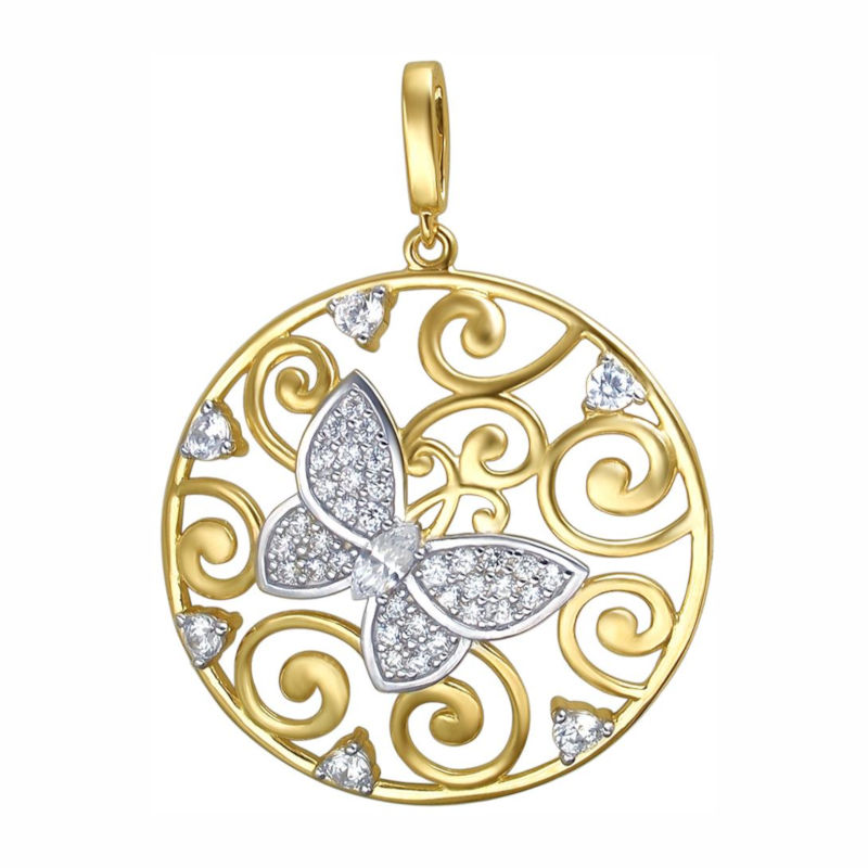 Подвеска "Бабочка" из желтого золота 585 пробы с фианитами 01П133244