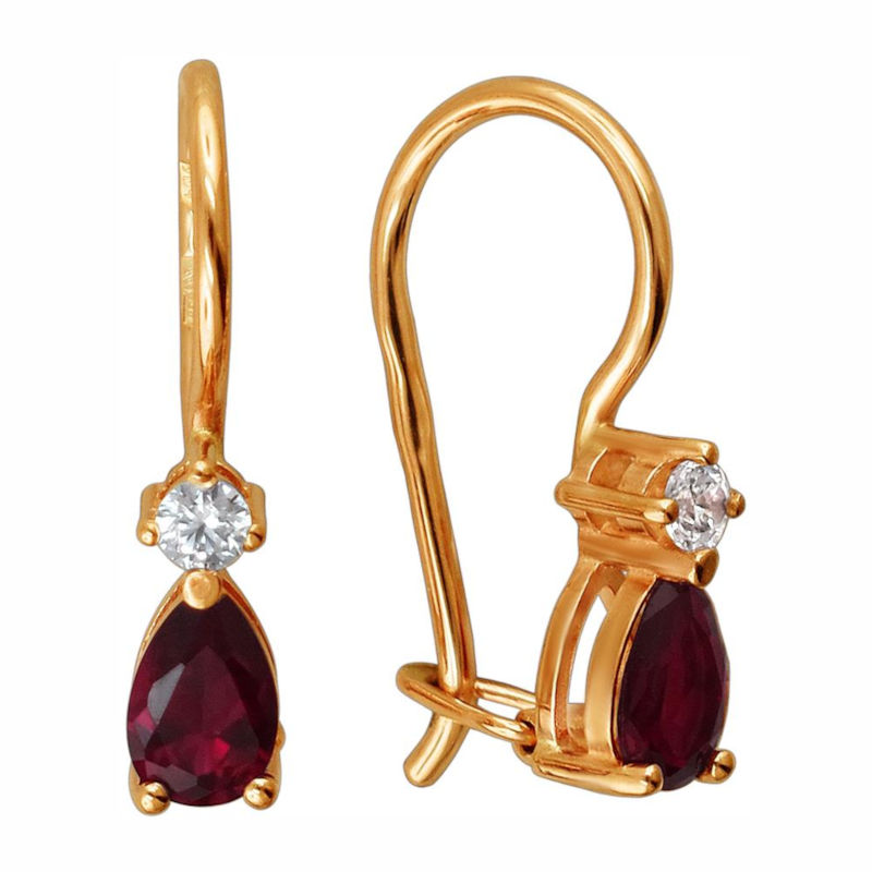 Серьги из красного золота 585 пробы с рубином и фианитами 01С214915-2