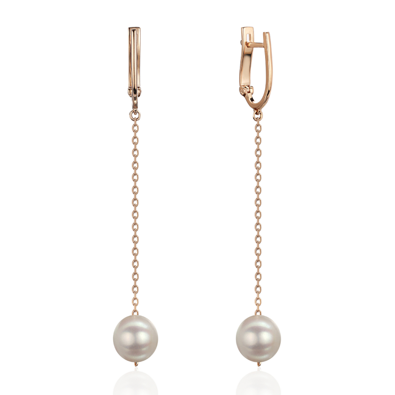 Серьги из красного золота 585 пробы с жемчугом 01С318338-2