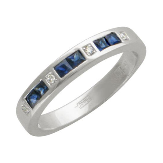 Кольцо из белого золота 585 пробы с сапфирами и бриллиантами 01К623983-2