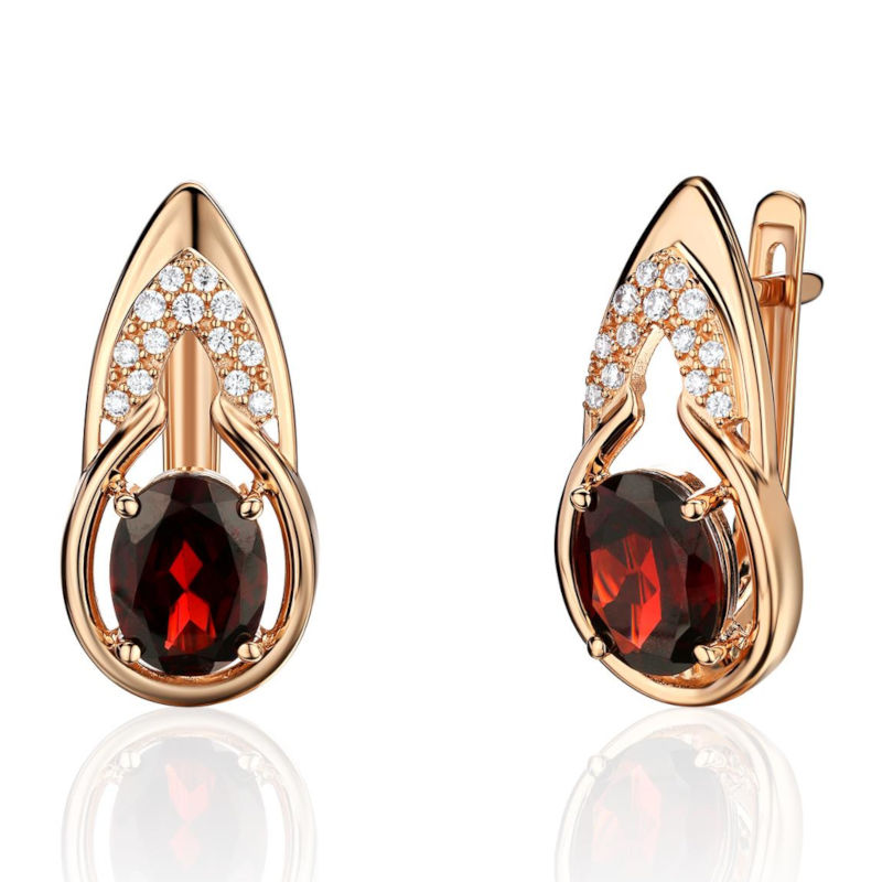 Серьги из красного золота 585 пробы с гранатами и фианитами 01С3115347-3