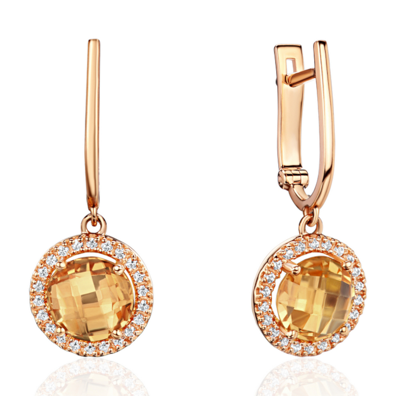 Серьги из красного золота 585 пробы сцитрином и фианитами 01С3115411-5