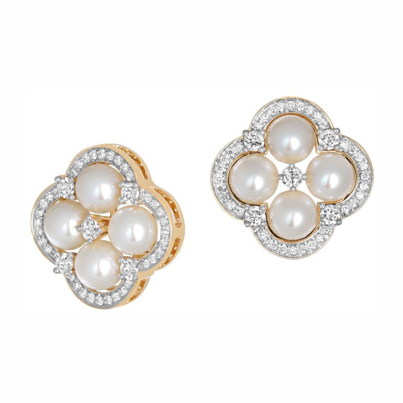 Серьги из желтого золота 585 пробы с жемчугом и бриллиантами 01С63123445-1