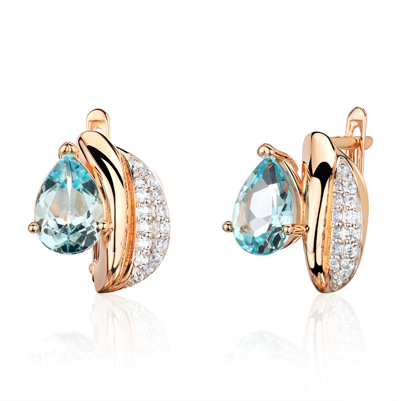 Серьги из красного золота 585 пробы с топазами и фианитами 01С3116981Р-1