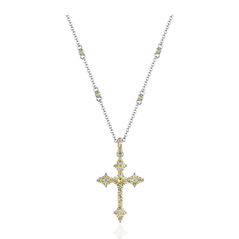 Колье из белого золота 585 пробы с сапфирами 01Л522366-1