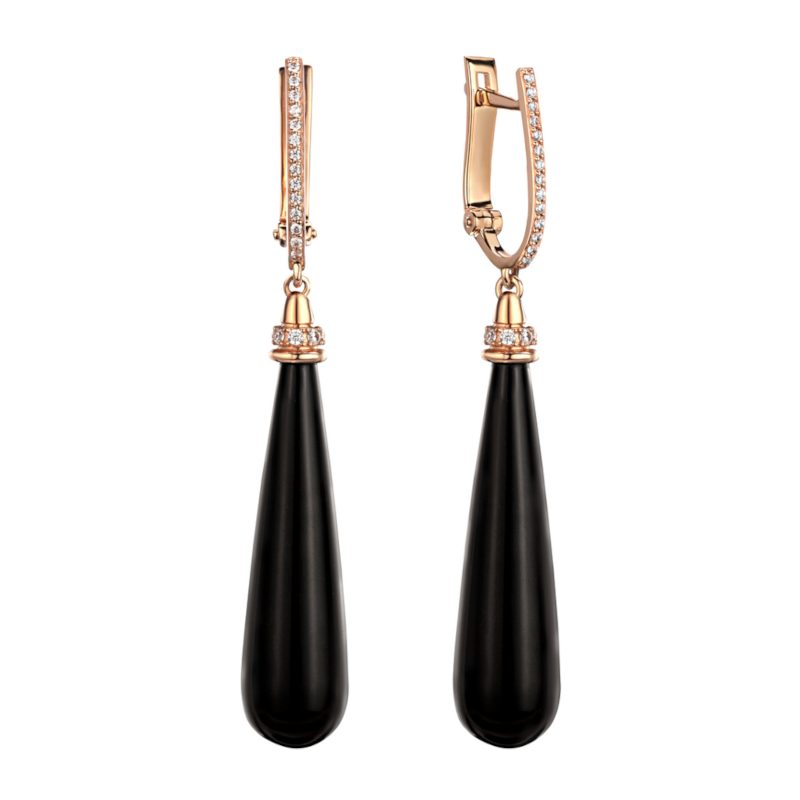 Серьги из красного золота 585 пробы с агатом и фианитами 01С4115584Р-1