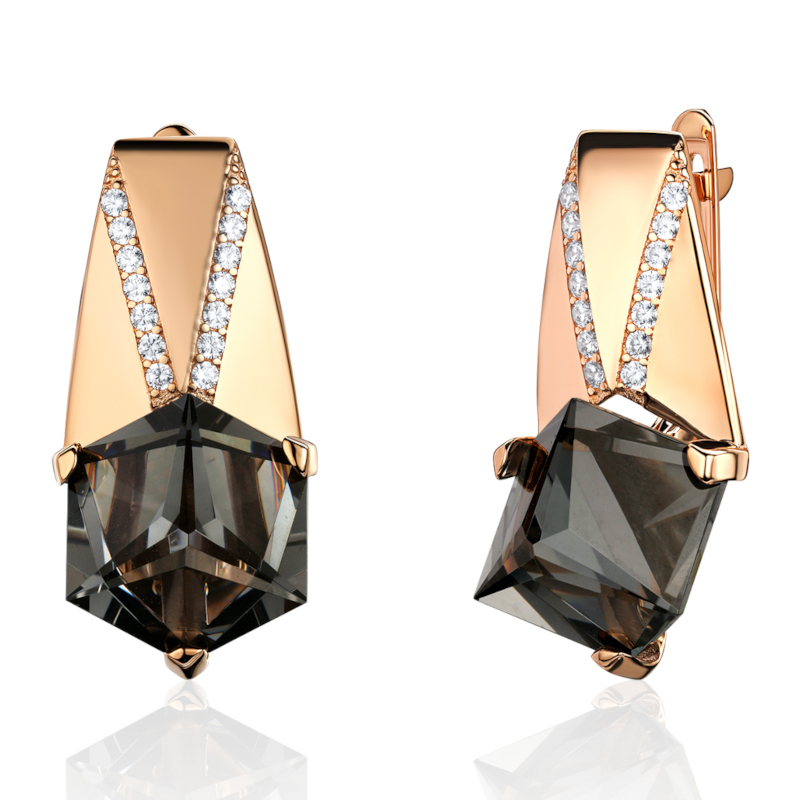 Серьги из красного золота 585 пробы с наноситал кварцем и фианитами 01С2115259-2