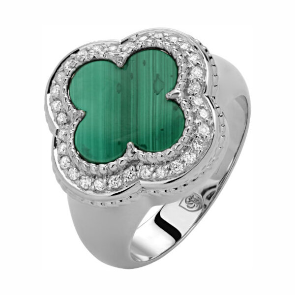 Кольцо из белого золота 585 пробы с малахитом и бриллиантами 01К6213313-1 Кольцо из белого золота 585 пробы с малахитом и бриллиантами 01К6213313-1