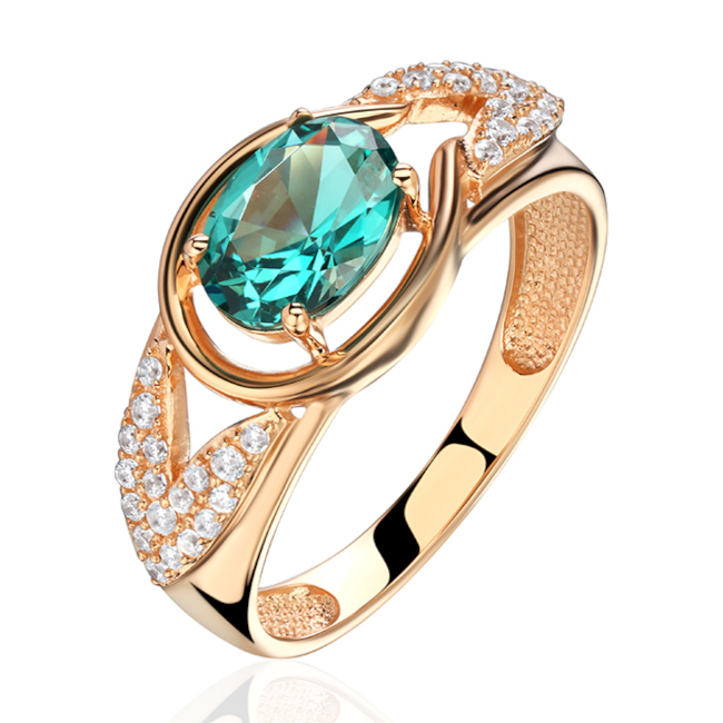 Кольцо из красного золота 585 пробы с наноситал турмалином и фианитами 01К2116447-6