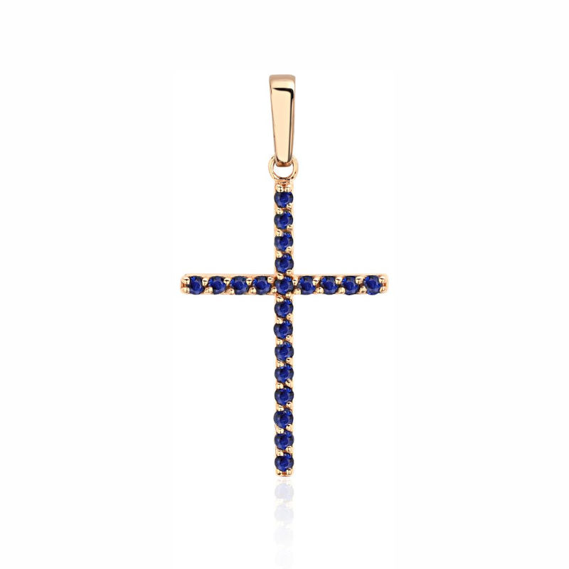 Крест из красного золота 585 пробы с сапфирами 01Р511125-1