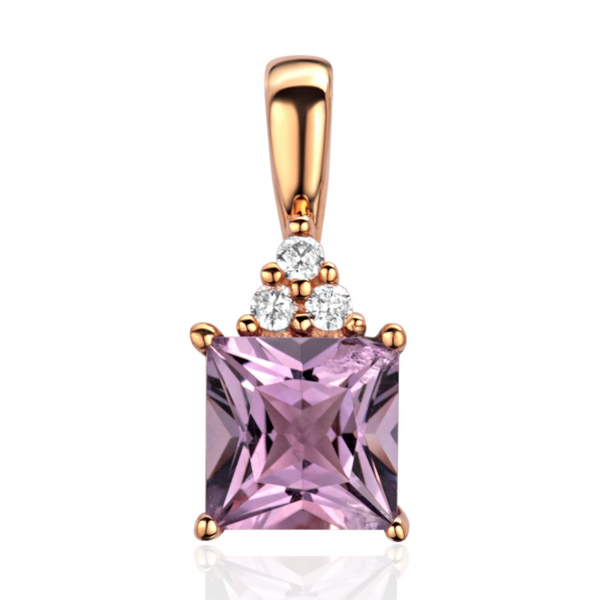 Подвеска из красного золота 585 пробы с аметистом и фианитами 01П3115413-2