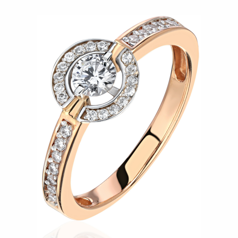 Кольцо из комбинированного золота 585 пробы с фианитами 01К1615259