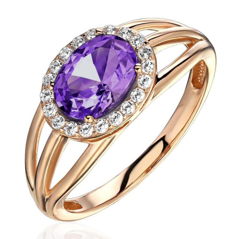 Кольцо из красного золота 585 пробы с аметистом и фианитами 01К3115427-4