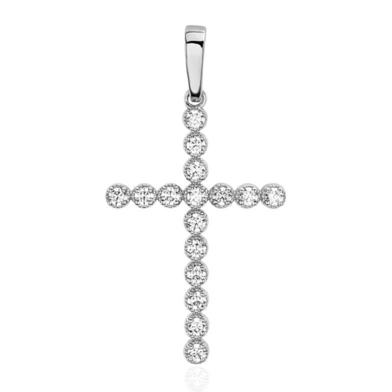 Крест из белого золота 585 пробы с бриллиантами 01Р621119-17