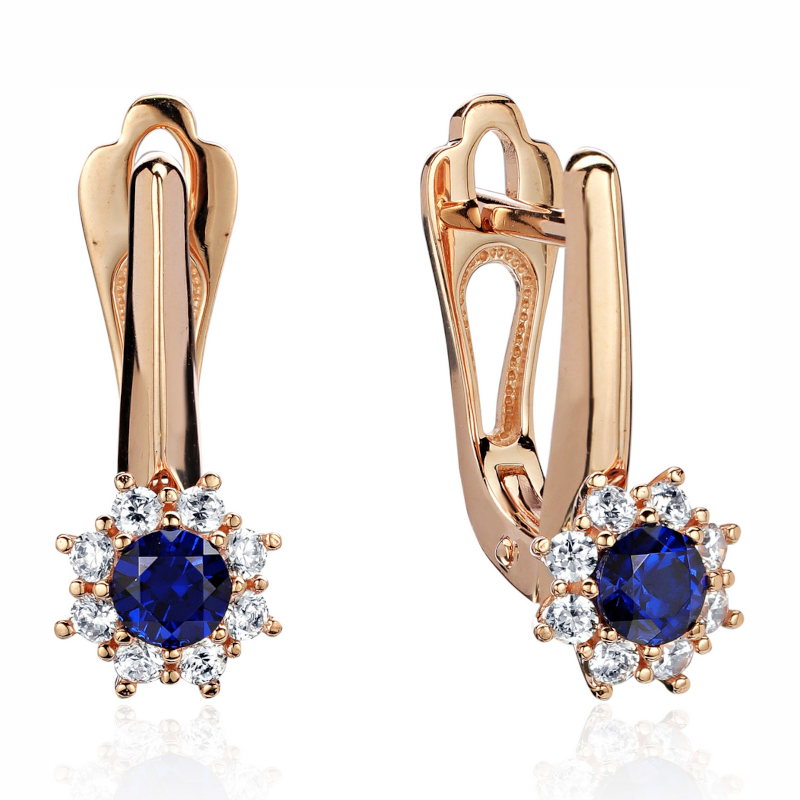 Серьги из красного золота 585 пробы с фианитами и алпанитами 01С2114629-1