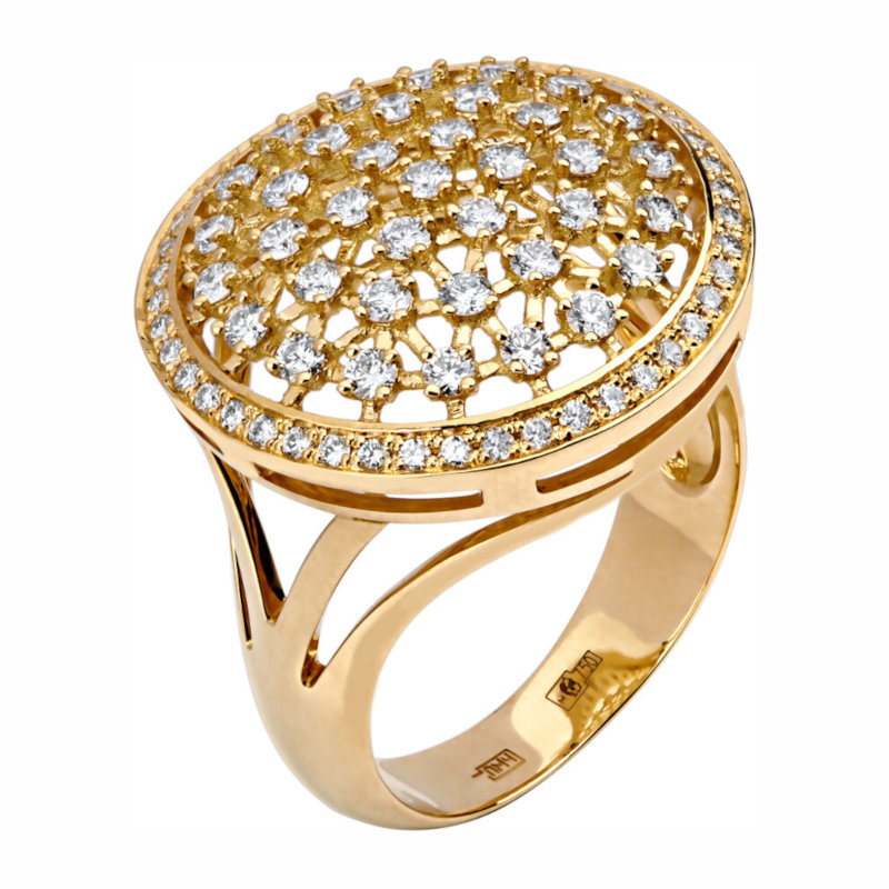 Кольцо из желтого золота 750 пробы с бриллиантами 01К643676