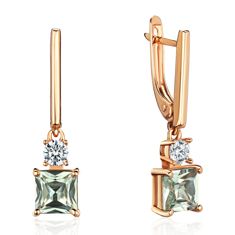 Серьги из красного золота 585 пробы с наноситал кварцем и фианитами 01С2115366-3