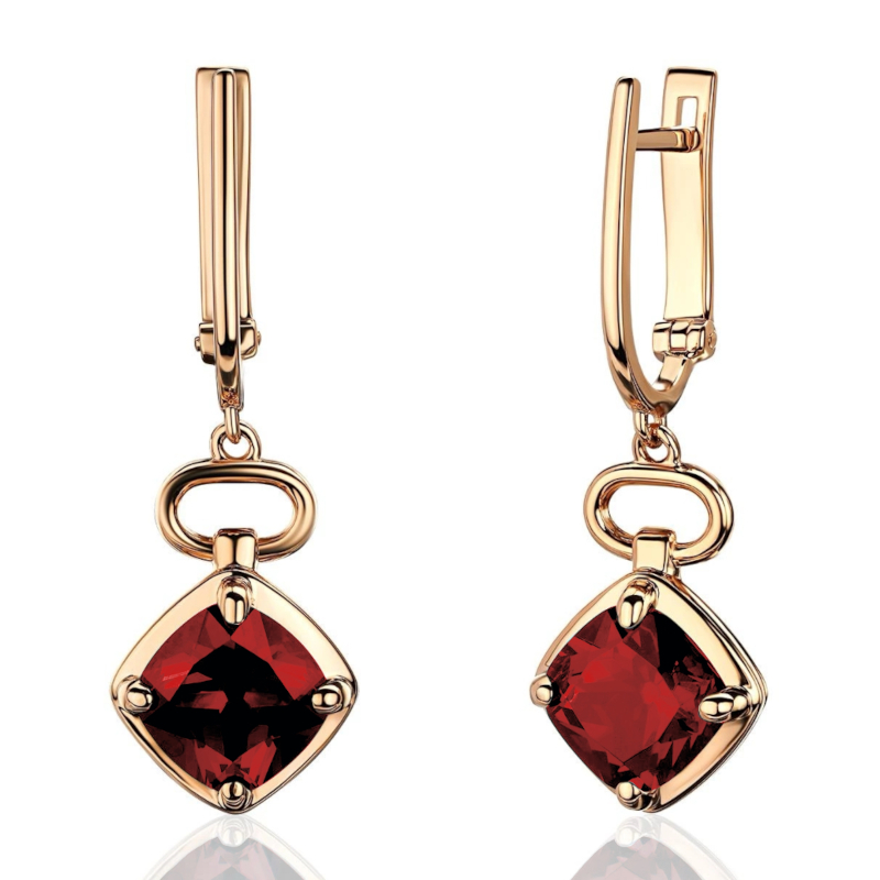 Серьги из красного золота 585 пробы с гранатом 01С3115530-2