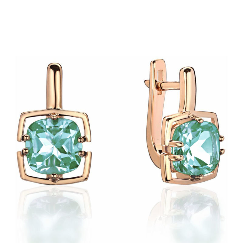 Серьги из красного золота 585 пробы с празиолитами 01С3115459-5