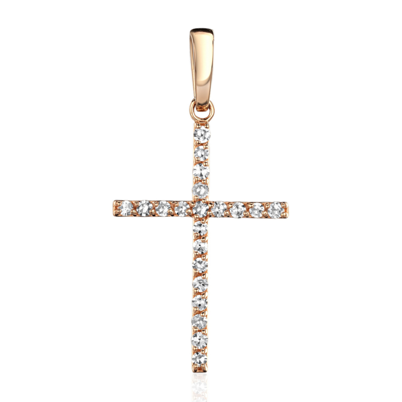 Подвеска "Крест" из красного золота 585 пробы с бриллиантами 01Р611125-17