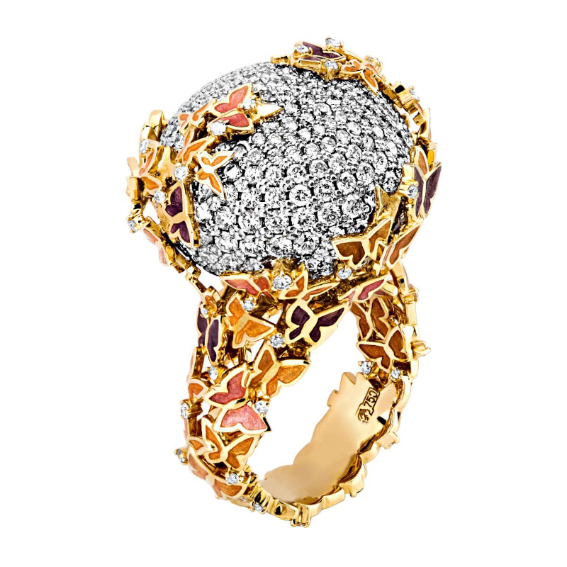 Кольцо из комбинированного золота 750 пробы с бриллиантами и эмалью 01К685936ЭL