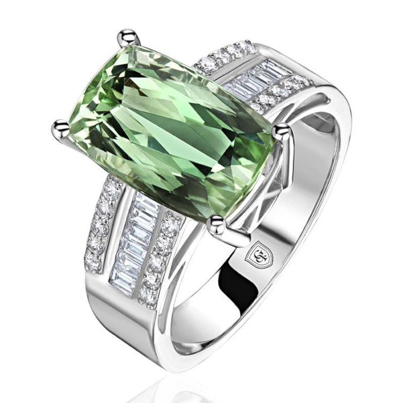 Кольцо из белого золота 585 пробы с турмалином и бриллиантами 01К6217103-2