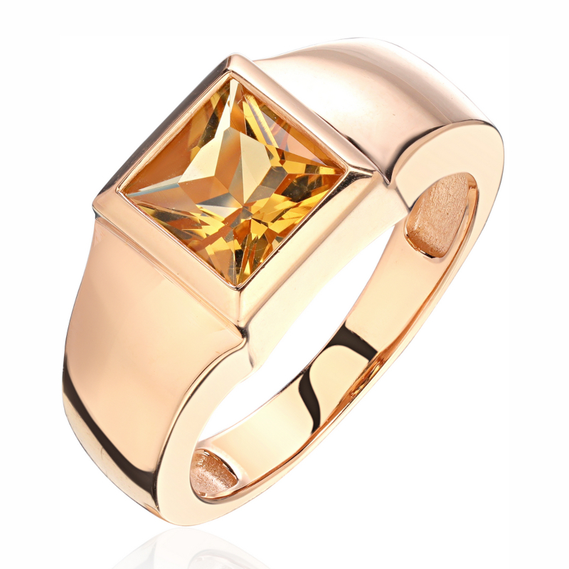 Перстень из красного золота 585 пробы с цитрином 01Т315328-1