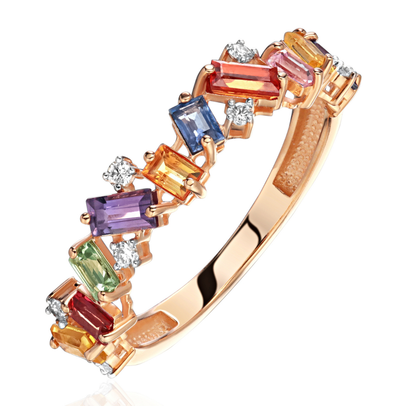 Кольцо из красного золота 585 пробы с сапфирами и бриллиантами 01К6115499-1