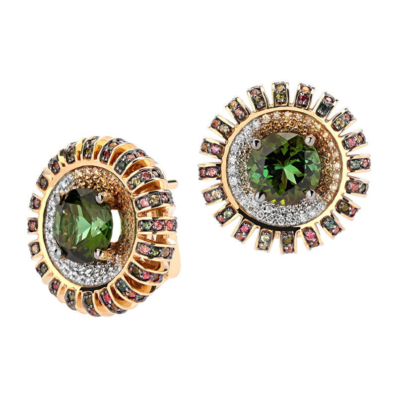 Серьги из желтого золота 585 пробы с турмалинами и бриллиантами 01С6311161-3 Серьги из желтого золота 585 пробы с турмалинами и бриллиантами 01С6311161-3