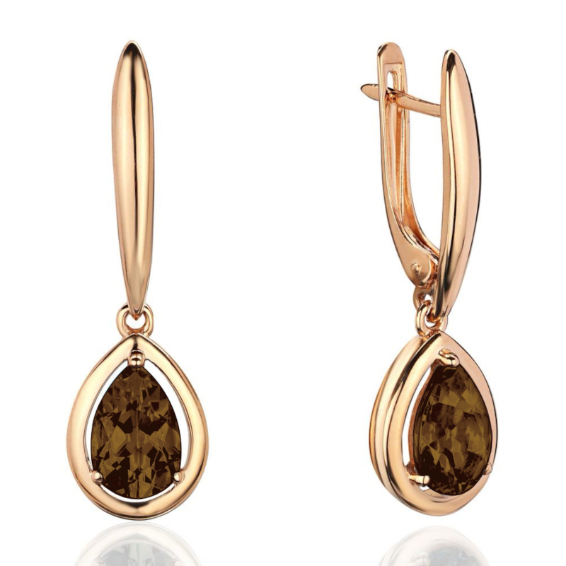 Серьги из красного золота 585 пробы с раух-топазами 01С3115340-4