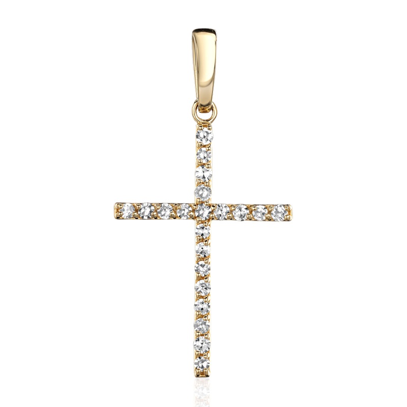Подвеска "Крест" из желтого золота 585 пробы с бриллиантами 01Р631235-17