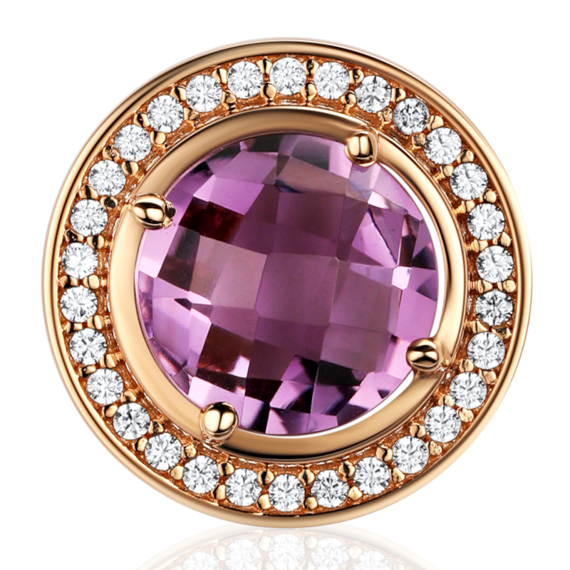 Подвеска из красного золота 585 пробы с аметистом и фианитам 01П3115407-1