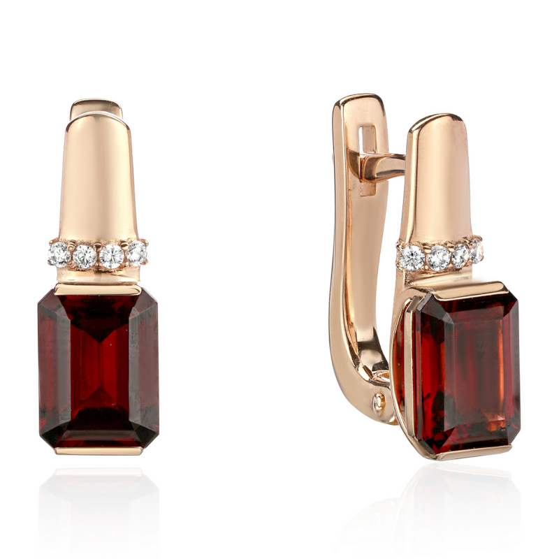 Серьги из красного золота 585 пробы с гранатами и фианитами 01С3115435-2