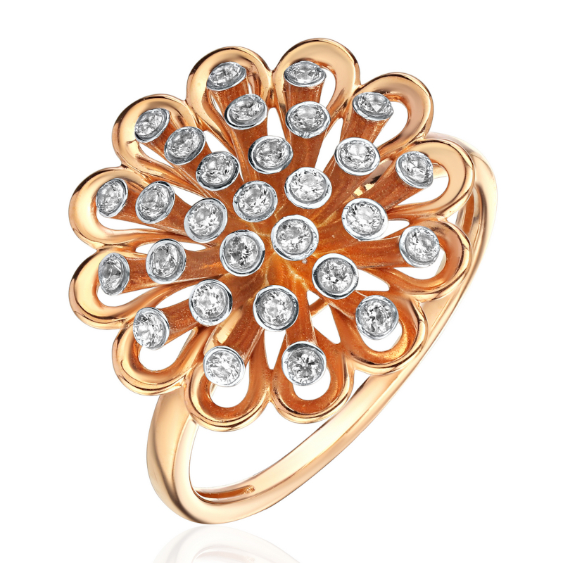 Кольцо из золоченого серебра 925 пробы с фианитами 01К1516645РА