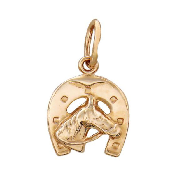 Подвеска в виде подковы и лошади из красного золота 375 пробы без вставок 01П010403S