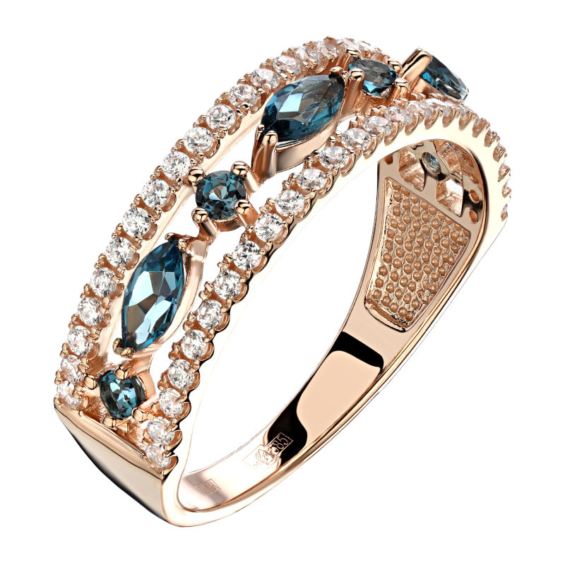 Кольцо из красного золота 585 пробы с топазами и фианитами 01К3113962-3