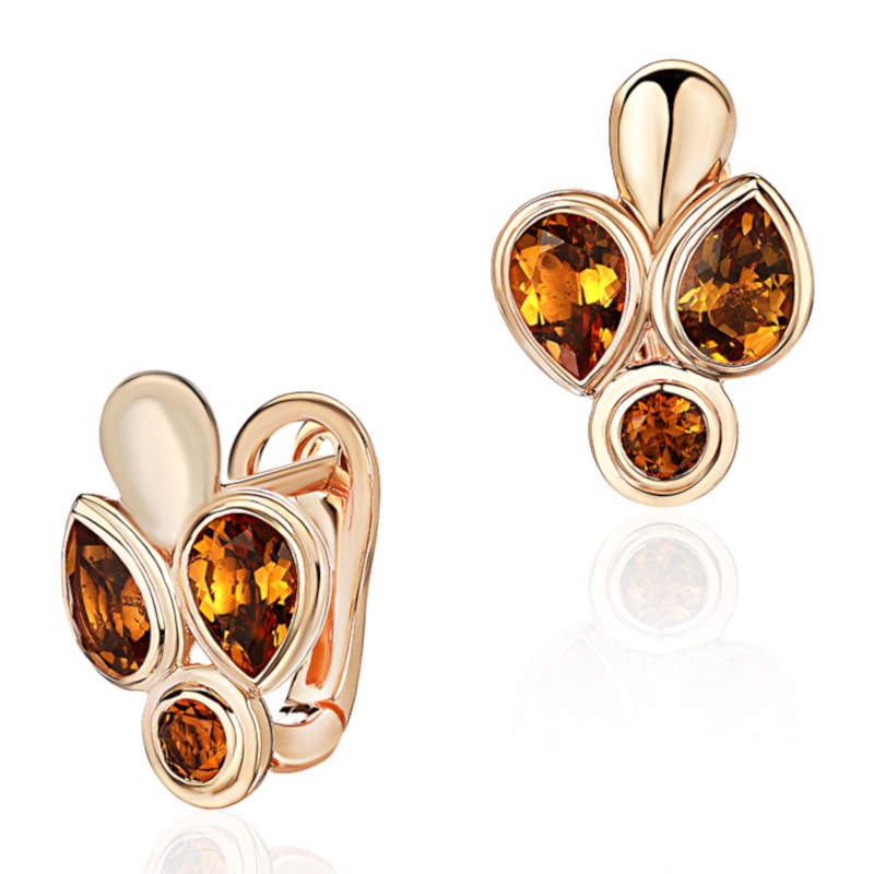 Серьги из красного золота 585 пробы с цитринами 01С3115444-1 Серьги из красного золота 585 пробы с цитринами 01С3115444-1