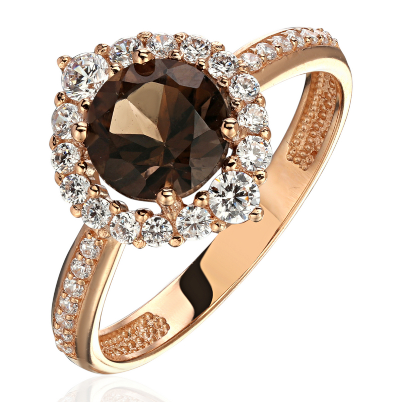 Кольцо из красного золота 585 пробы с раух-топазом и фианитами 01К3115431-2